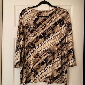 JM Collection Macy’s size 1X black & tan abstract Tunic super soft with stretch